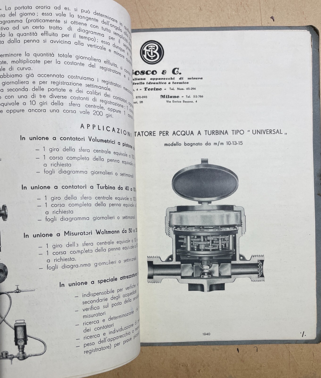 Tecnica Idraulica: Contatori Bosco, Sicilia, Palermo, Sartorio. Catalogo d'Epoca