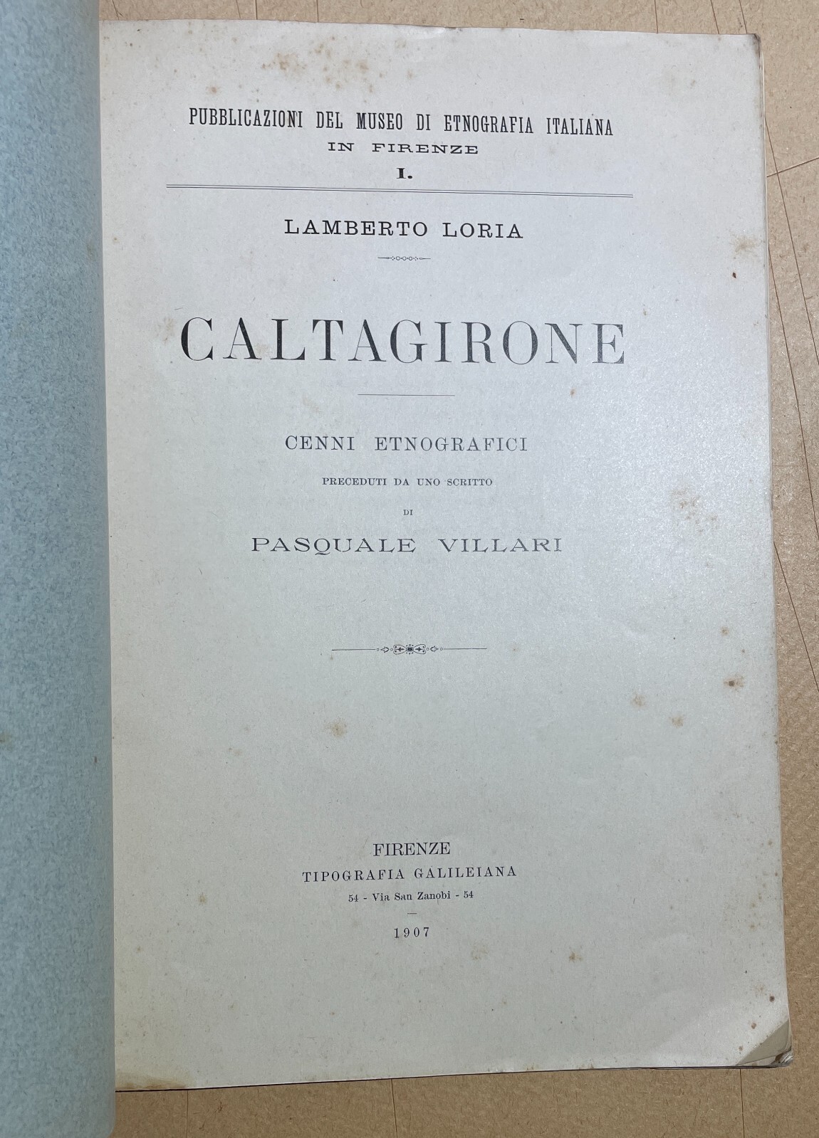 Etnografia, Antropologia E Folklore: Caltagirone. Loria, Villari E Superstizioni (1907)