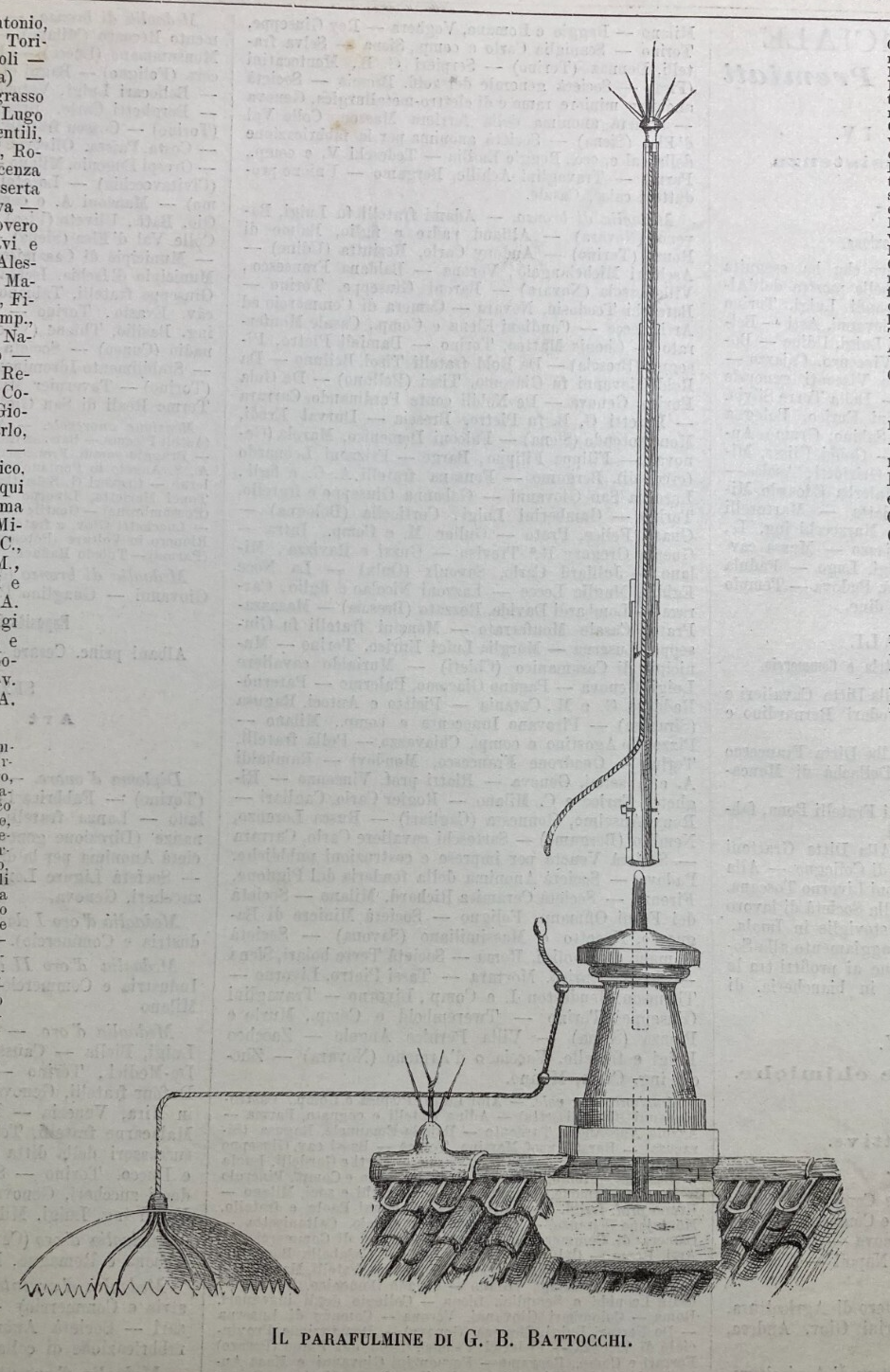 Antica Strumentazione Scientifica: Parafulmine Del Battocchi. Illustrazione, 1884