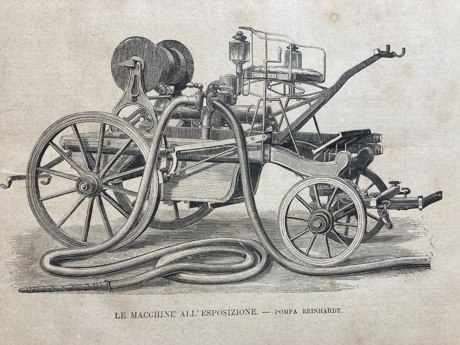 Tecnica, Meccanica, Pompa Reinhardt, Antincendio, Antica Illustrazione, 1873