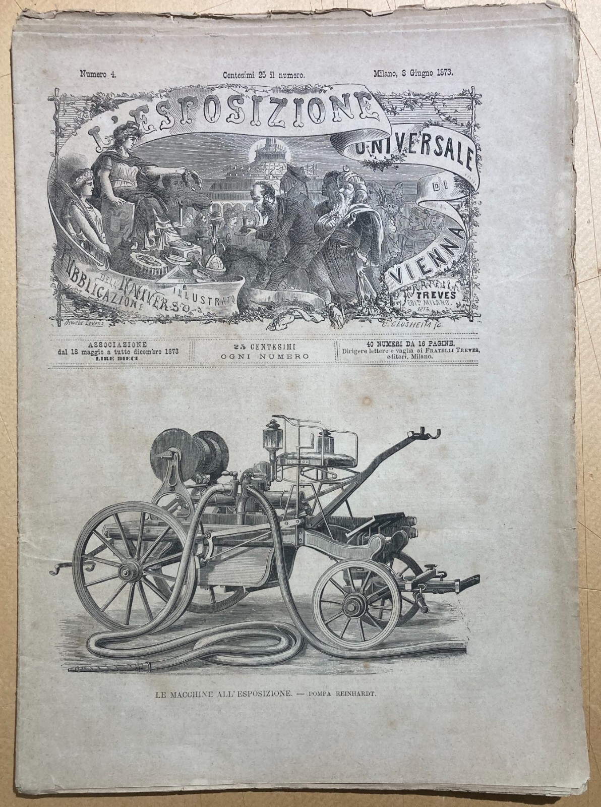 Tecnica, Meccanica, Pompa Reinhardt, Antincendio, Antica Illustrazione, 1873