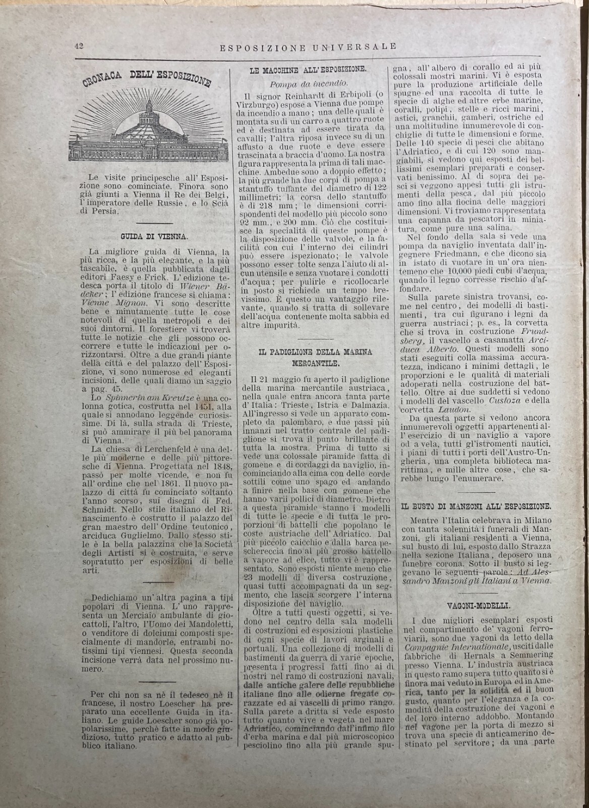 Tecnica, Meccanica, Pompa Reinhardt, Antincendio, Antica Illustrazione, 1873