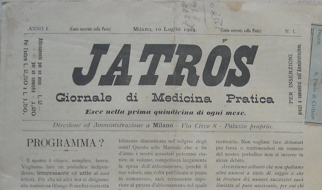 Medicina Pratica. Jatros, Antico Periodico. Milano, Tubercolosi, Atropina, Pediatria