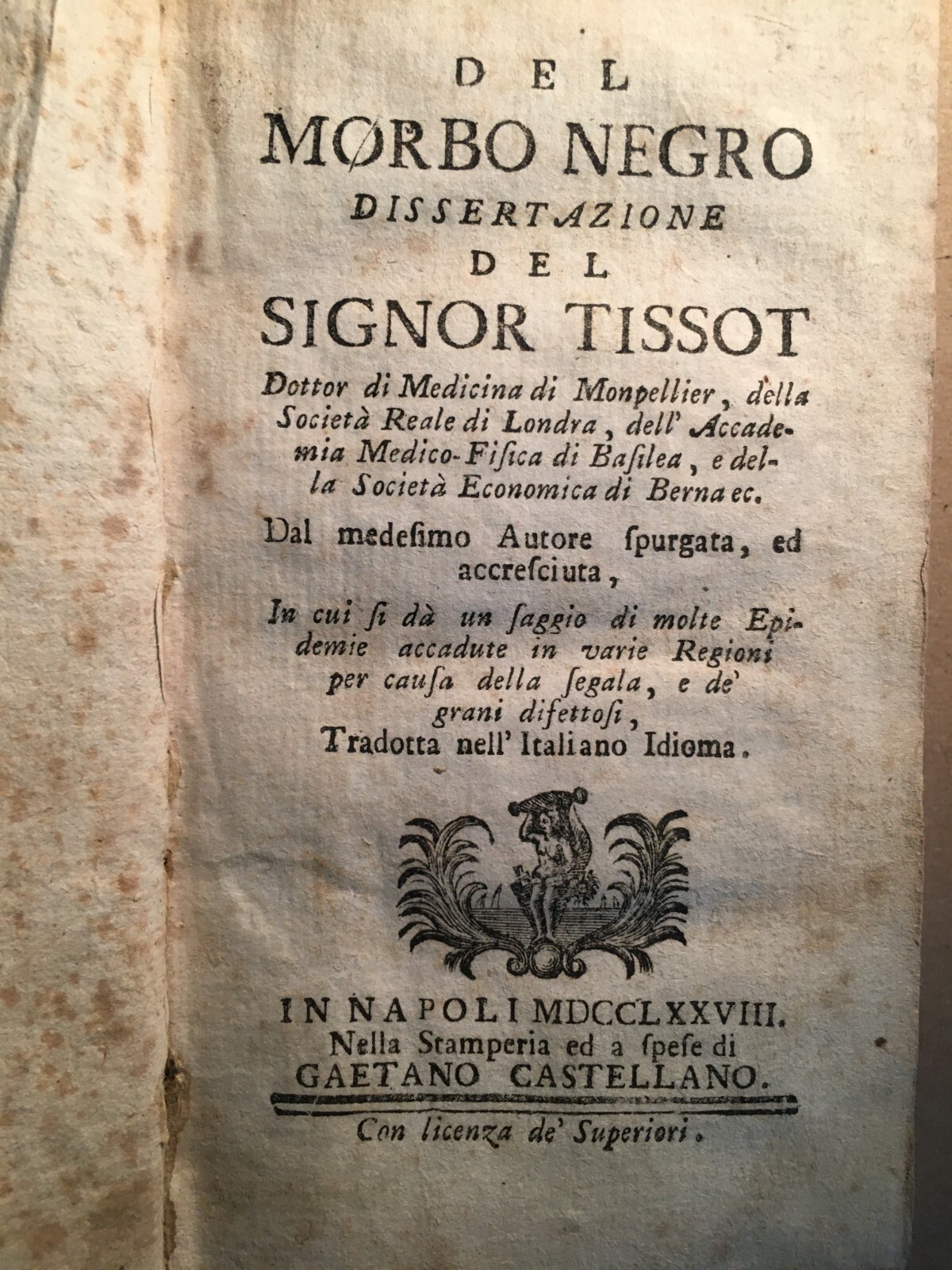 Tissot: Del Morbo Negro   Razze Umane Ed Epidemiologia (Napoli, 1778)