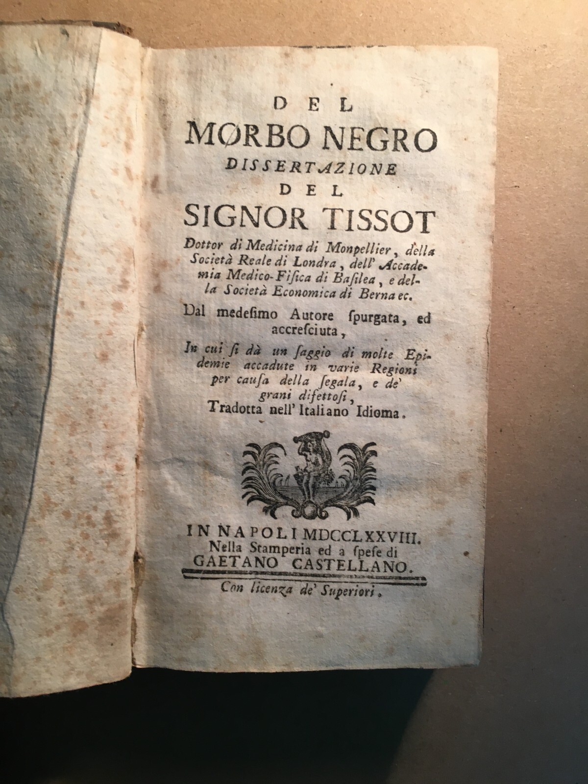 Tissot: Del Morbo Negro   Razze Umane Ed Epidemiologia (Napoli, 1778)