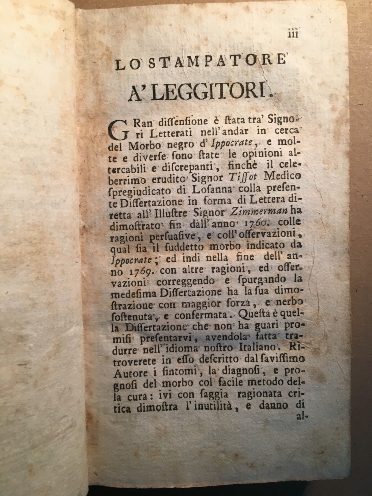 Tissot: Del Morbo Negro   Razze Umane Ed Epidemiologia (Napoli, 1778)