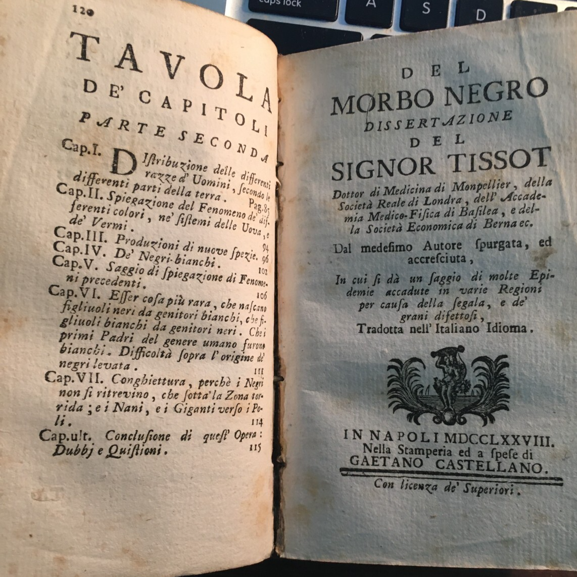 Tissot: Del Morbo Negro   Razze Umane Ed Epidemiologia (Napoli, 1778)