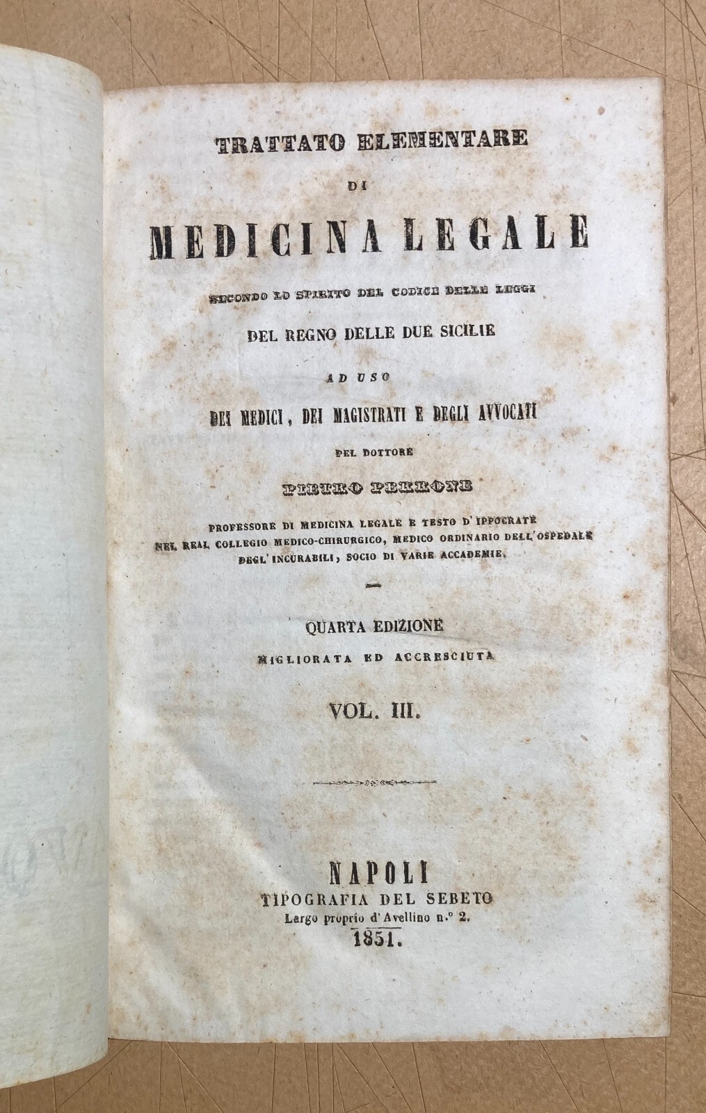 Medicina Legale   Perrone   Napoli   Putrefazione   Tossicologia   1851