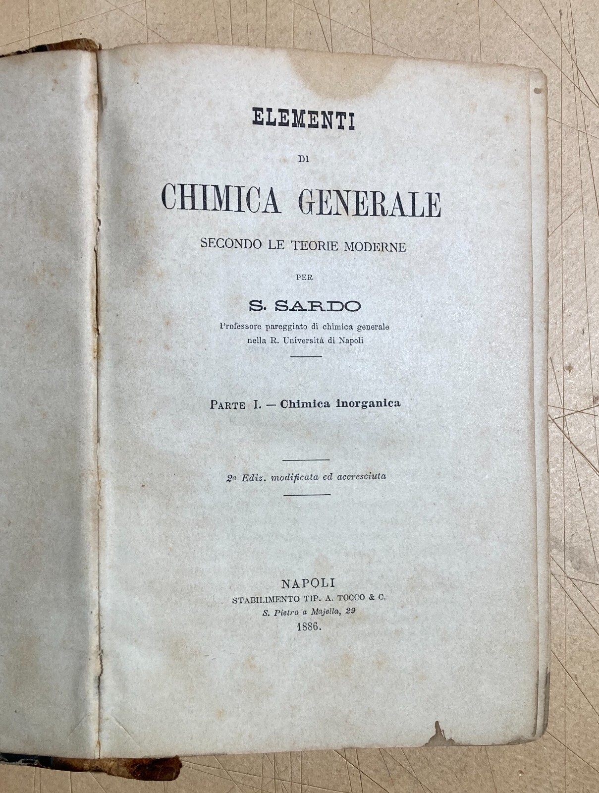 Elementi Di Chimica Generale Secondo Le Teorie Moderne   S. Sardo   1886