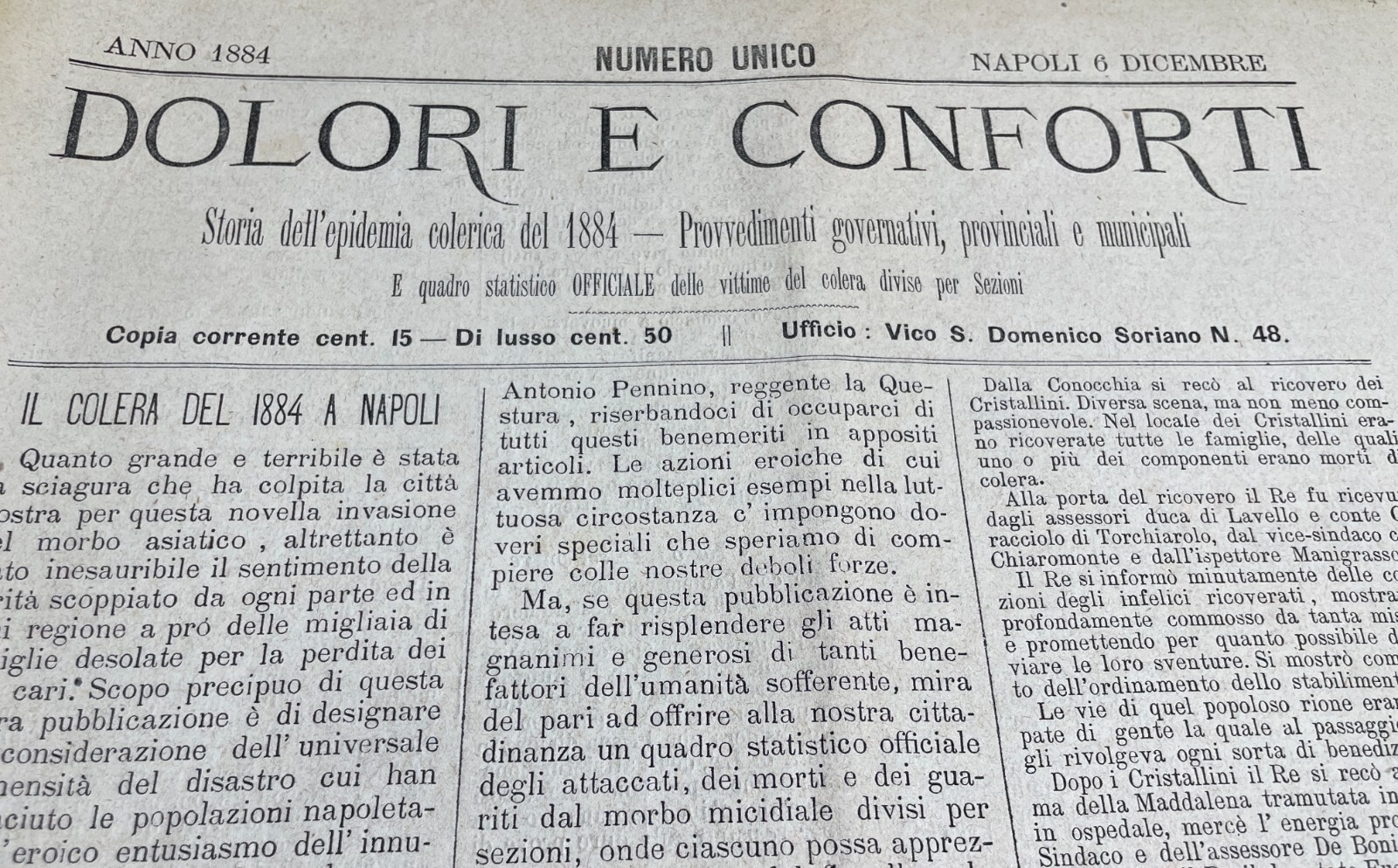 Napoli: Medicina, Igiene E L'Epidemia Colerica Del 1884