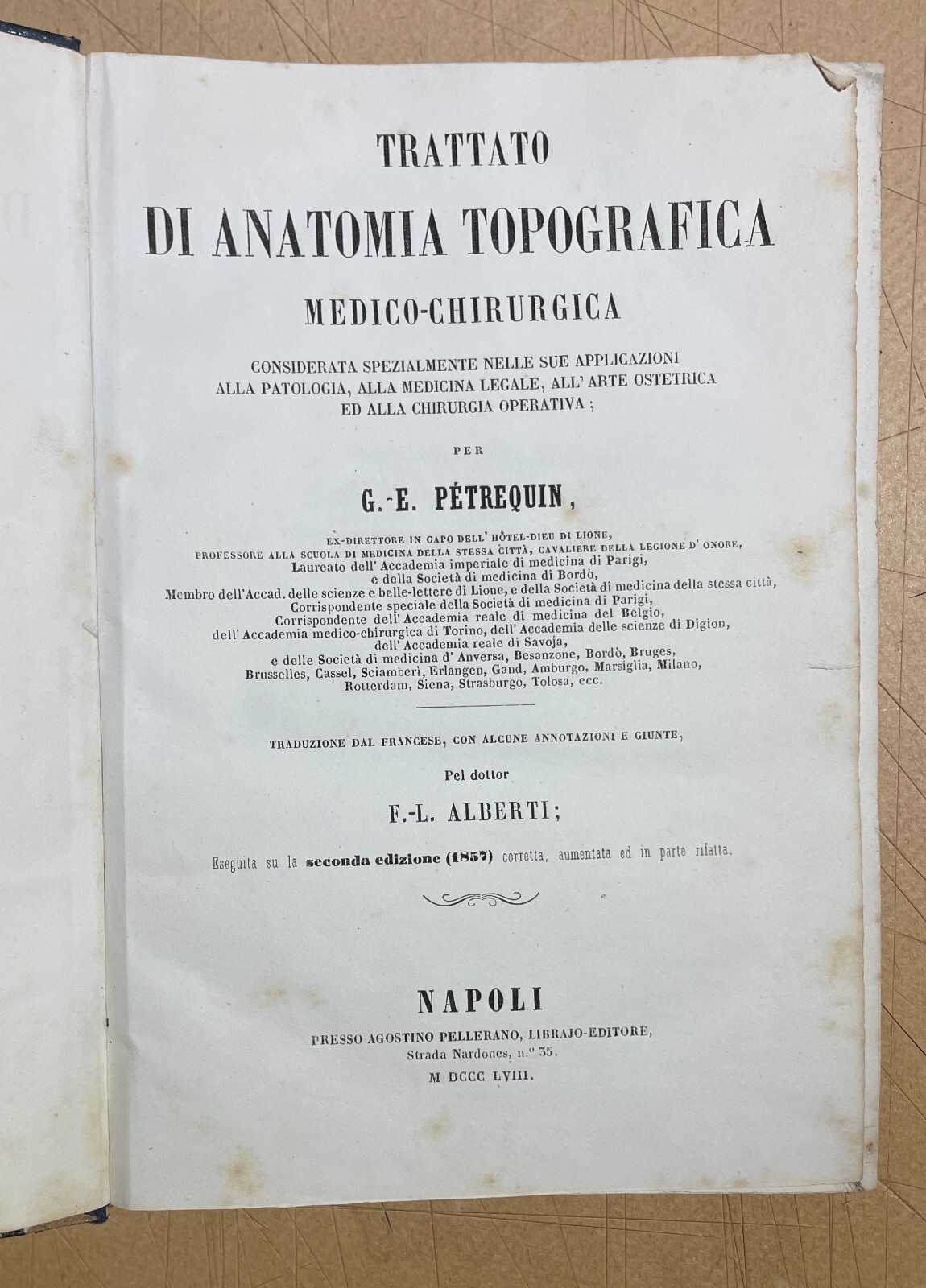 Medicina Topografica: Antico Trattato Di Petrequin E Alberti, Edizione Napoletana (1858)