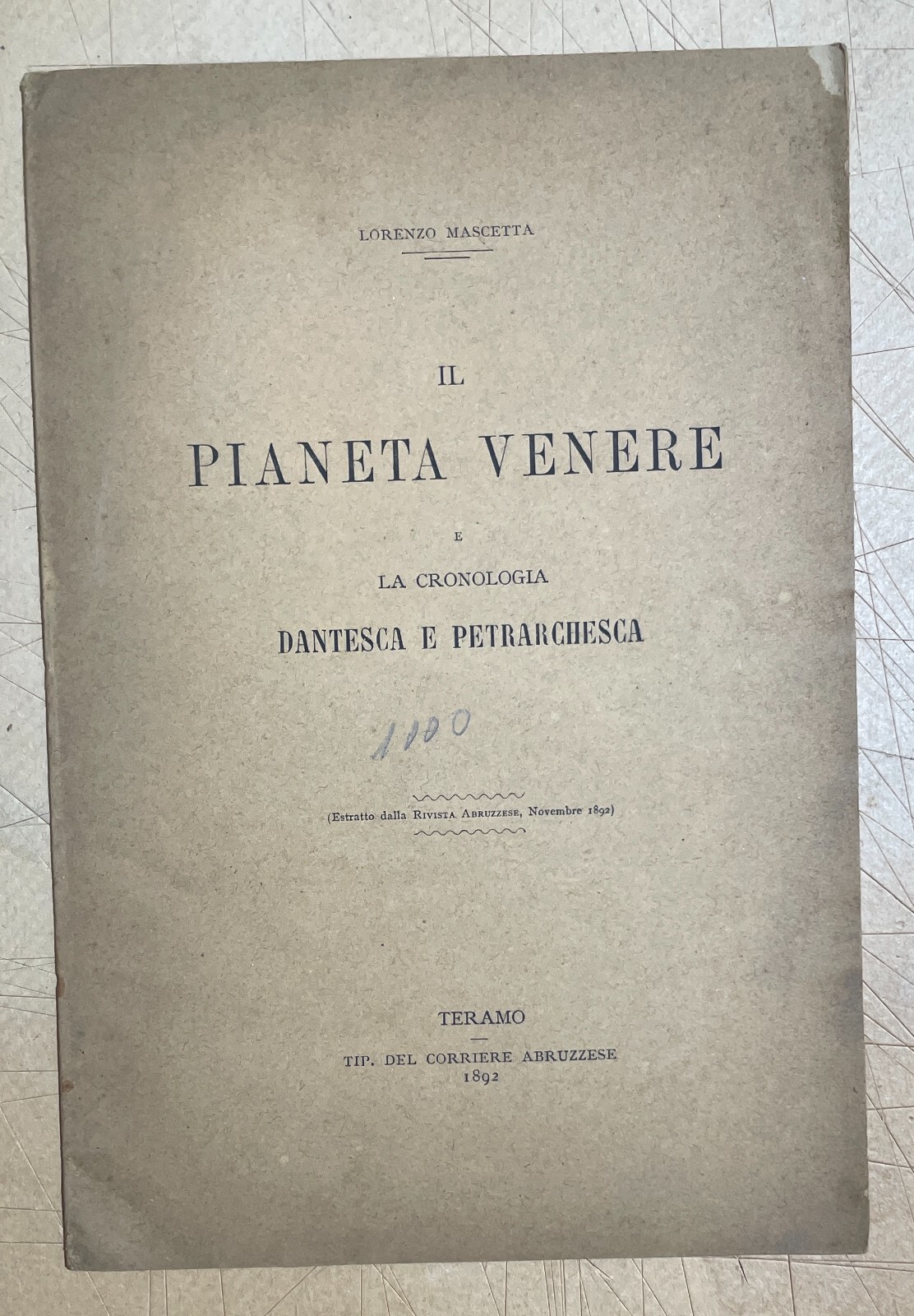Lorenzo Mascetta Il Pianeta Venere E La Cronologia Dantesca E Petrarchesca (1892)