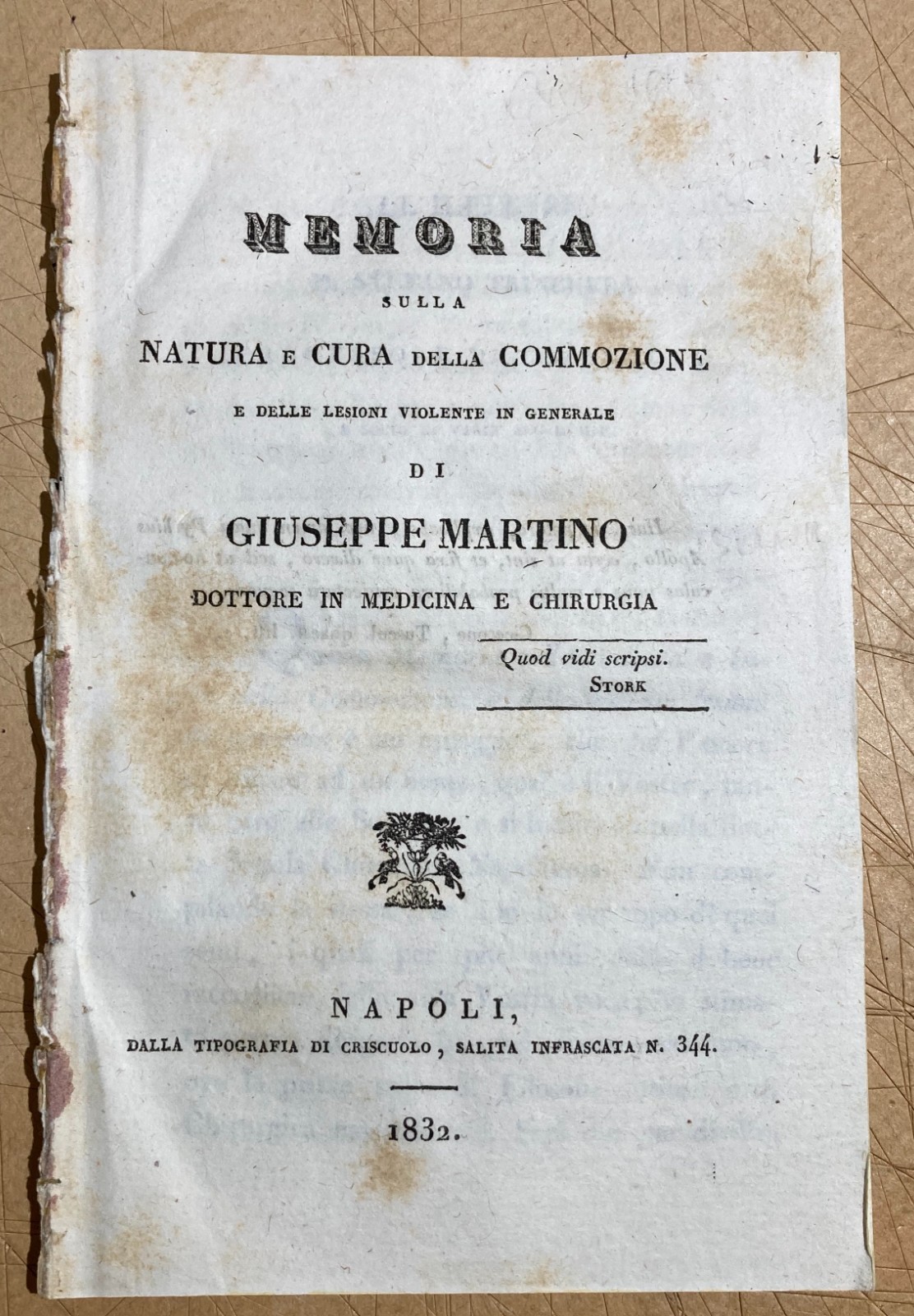 Medicina, Chirurgia E Lesioni Violente: Isernia, San Vincenzo Al Volturno, Giuseppe Martino, 1832