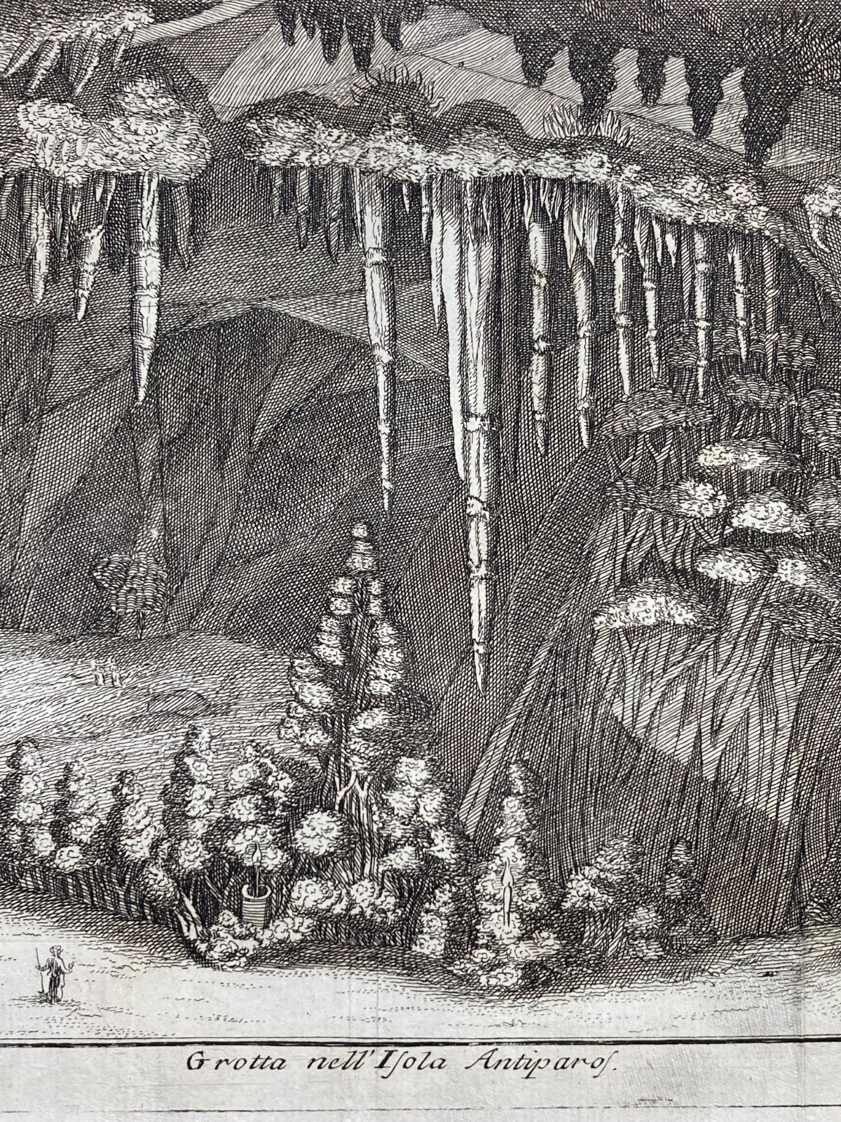 Storia Naturale: Geologia Della Grecia, Grotta Di Antiparos. Incisione Antica