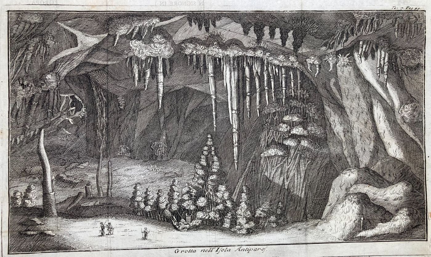 Storia Naturale: Geologia Della Grecia, Grotta Di Antiparos. Incisione Antica