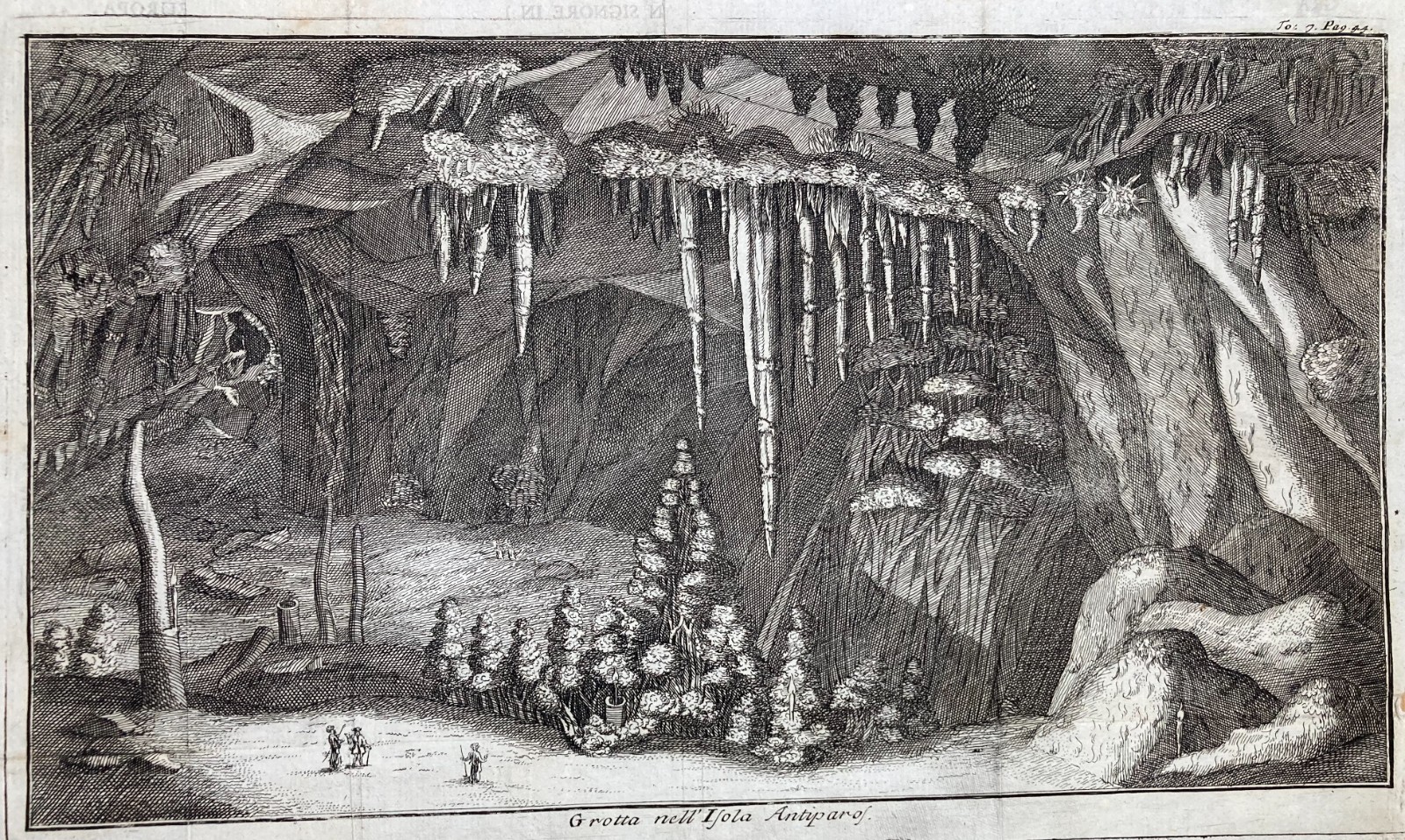 Storia Naturale: Geologia Della Grecia, Grotta Di Antiparos. Incisione Antica