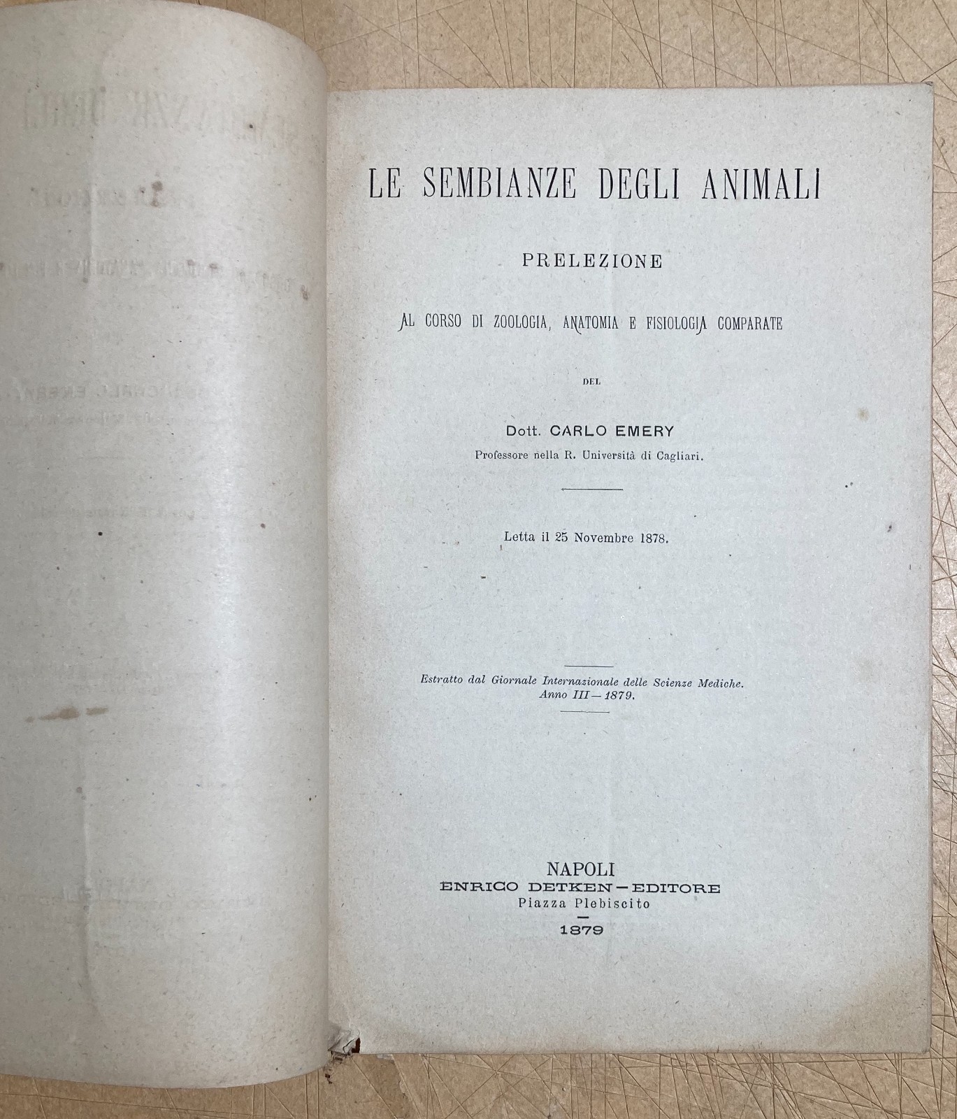 Carlo Emery, Le Sembianze Degli Animali. Zoologia E Darwinismo, Napoli, 1879