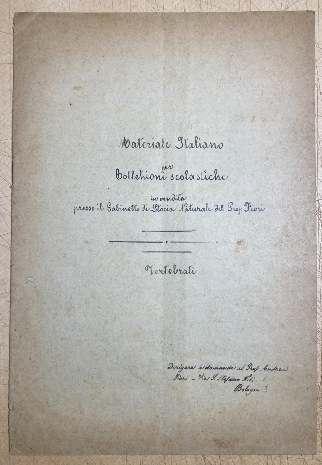 Bologna   Storia Naturale   Catalogo Vertebrati   Prof. Fiori   1900