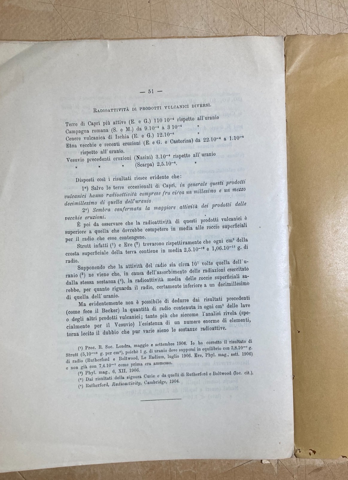 Fisica, Geologia E Radioattività Delle Lave Del Vesuvio Ed Etna. Relazione Di Oscar Scarpa, 1907