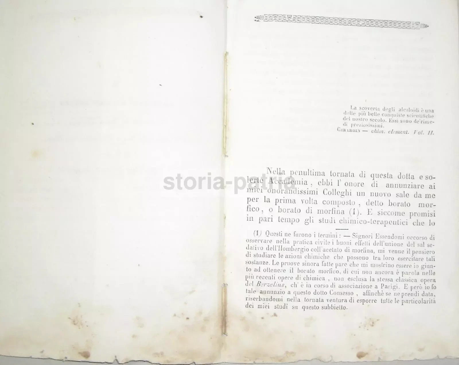 Medicina, Chimica E Farmaceutica: Perotti E Foderaro Sul Borato Di Morfina