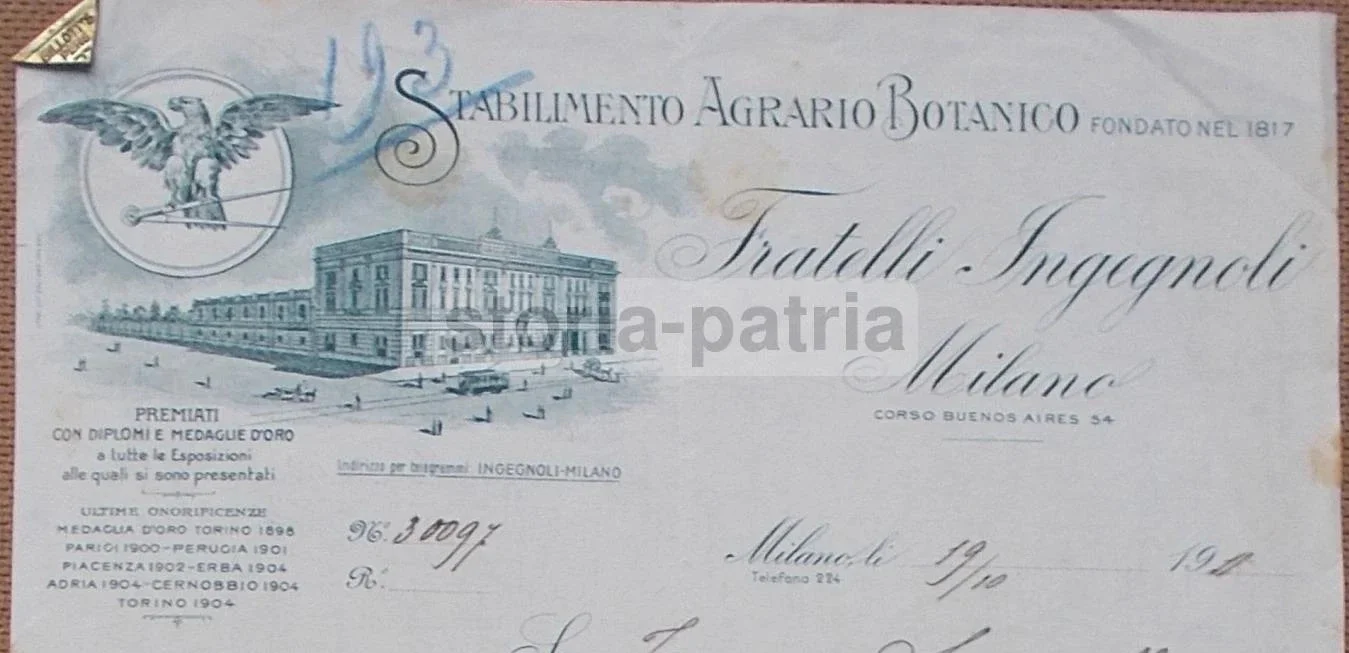 Agriculture, Botany, Ditta Ingegnoli, Advertising Letterhead, 1911