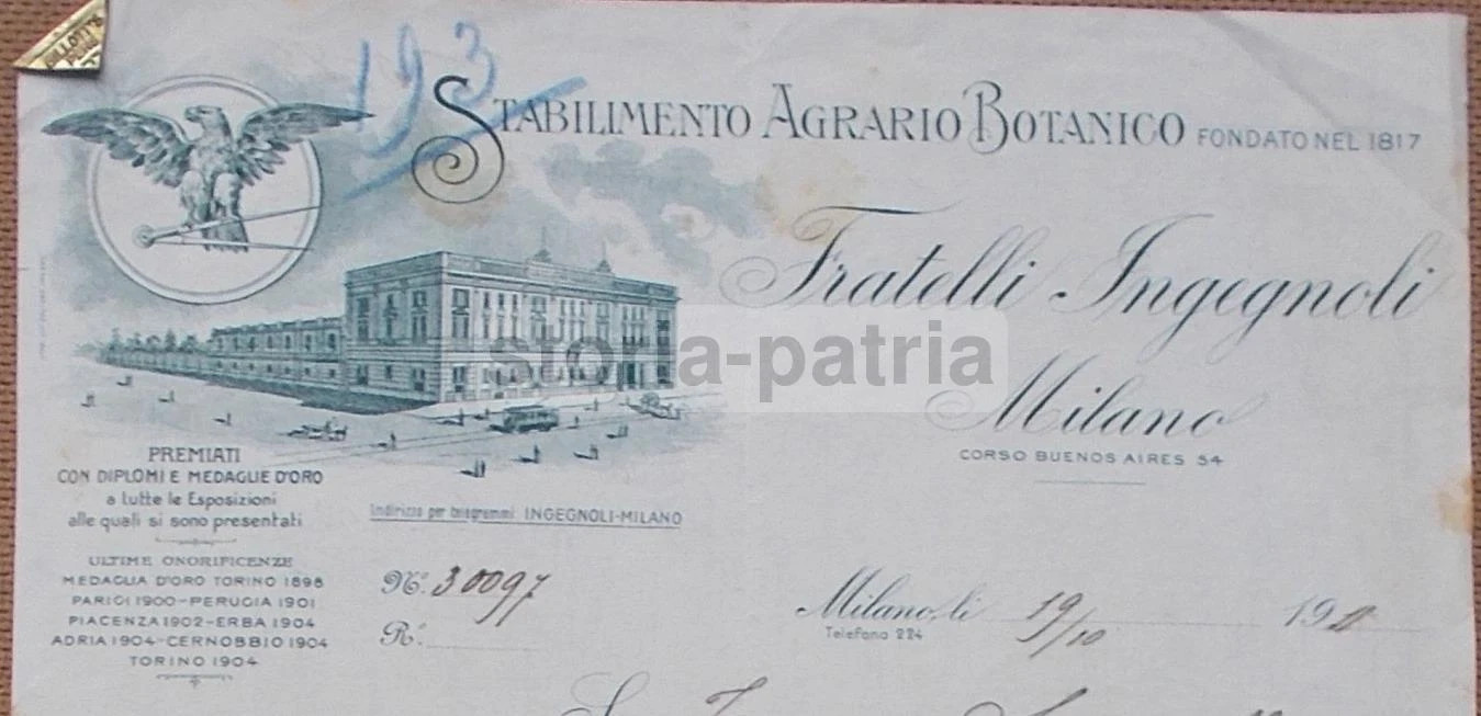 Agraria, Botanica, Ditta Ingegnoli, Intestazione Pubblicitaria, 1911