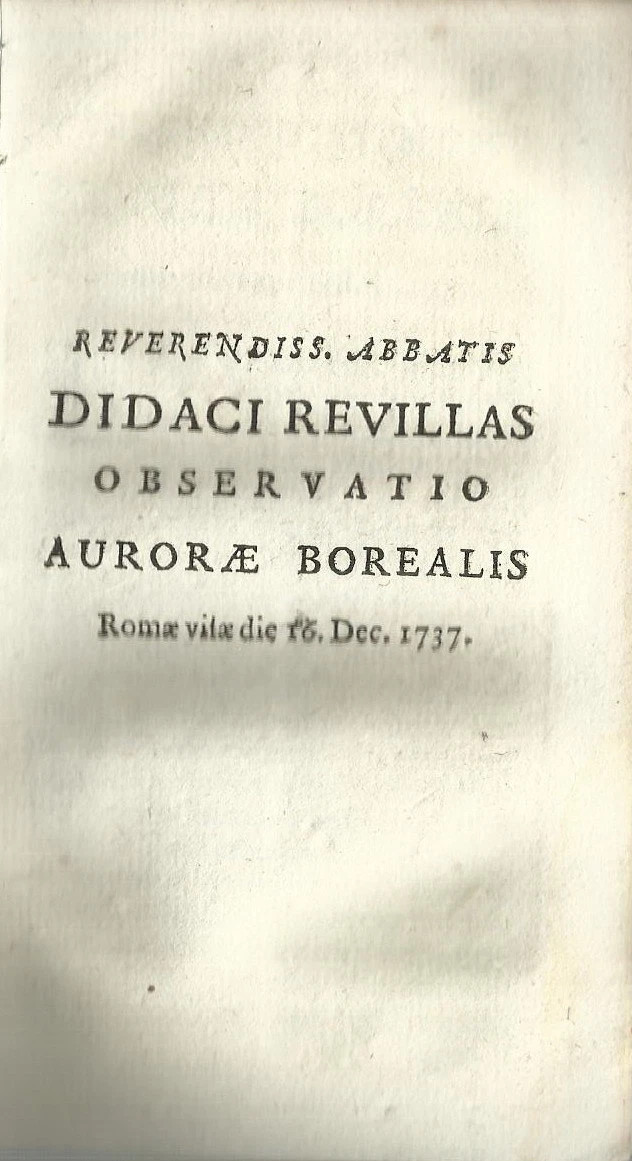 Fisica, Astronomia, Meteorologia. Roma: Aurora Boreale Del 1737, Revilla. Rarità Del Settecento