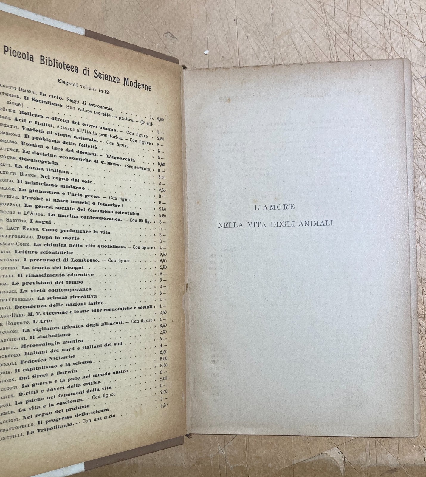 Zoologia. Gli Amori Degli Animali. Accoppiamenti E Corteggiamenti. Edizione Bocca, 1905.