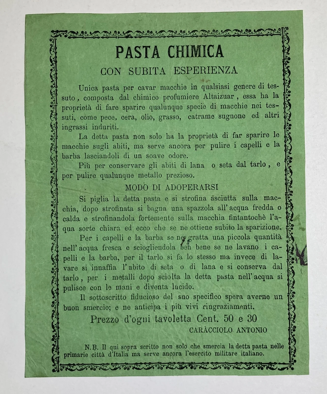 Farmacia, Profumeria, Profumiere Altaizuar. Pasta Chimica del Farmacista Caracciolo.