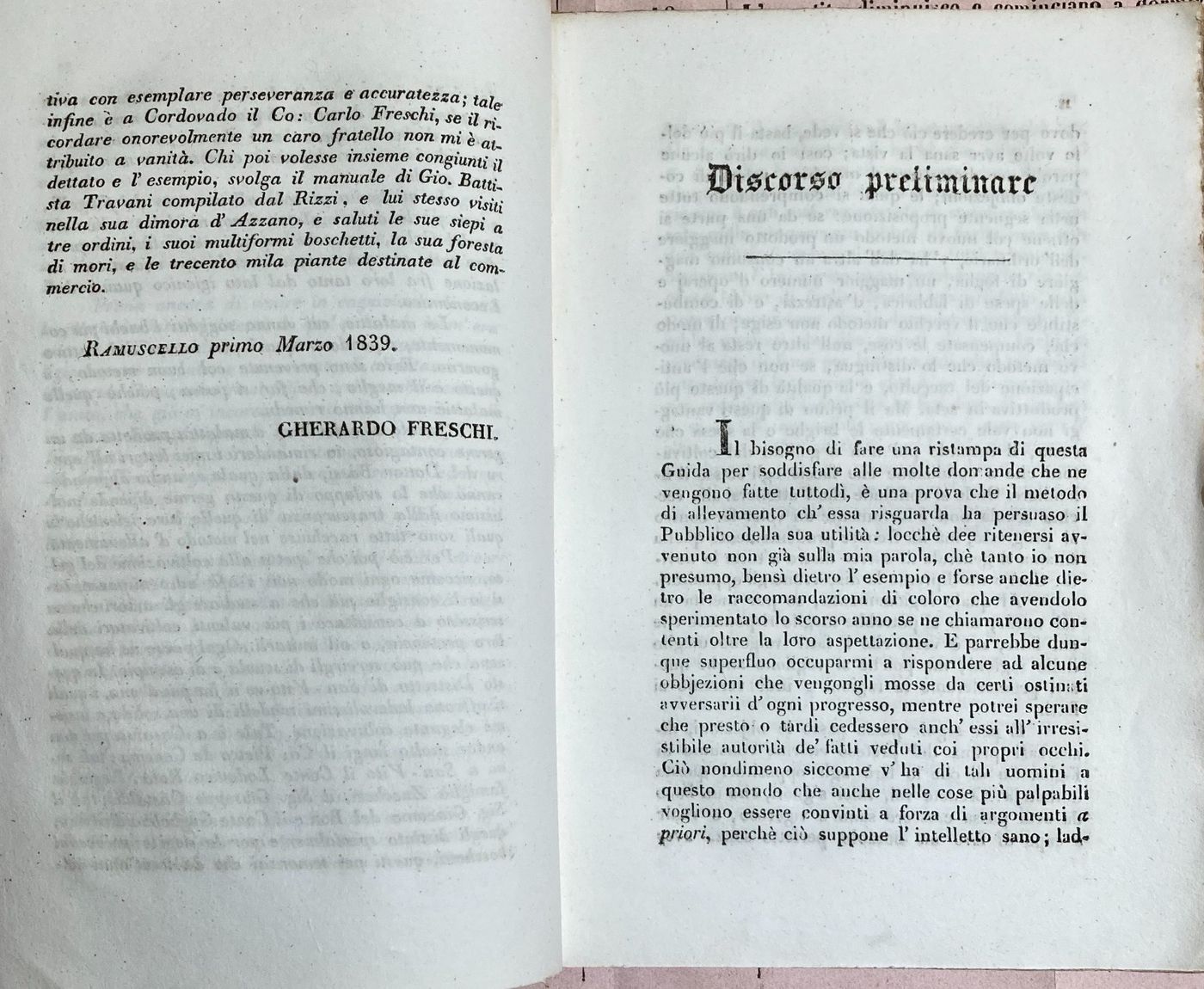 Bachi Da Seta, Allevamento, San Vito, Ramuscello, Freschi. Antica Edizione, 1840, Rara