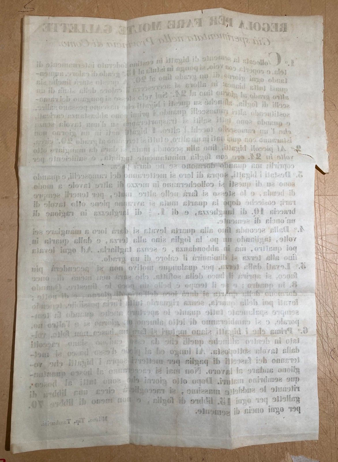 Bachi Da Seta, Gallette, Bigatti, Como: Antico Manifesto, Tipografia Tamburini, '800