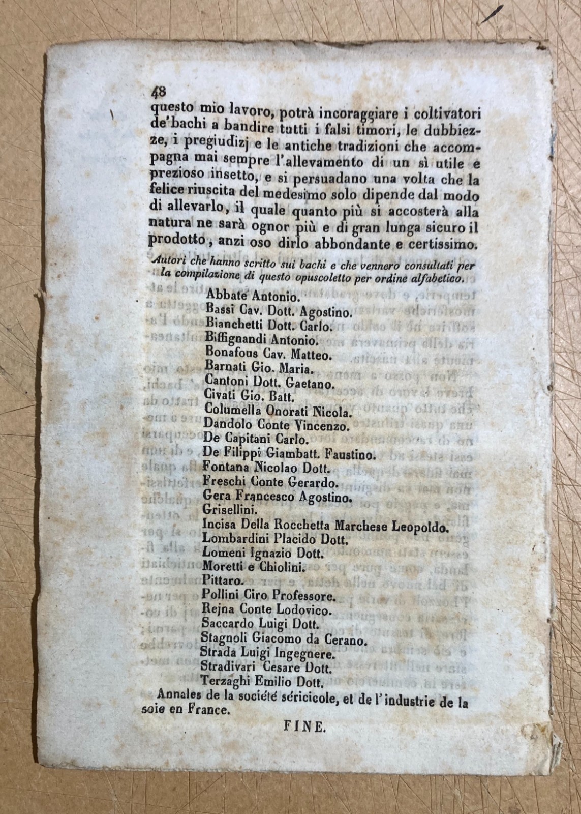Allevamento Dei Bachi Da Seta. Edizione Di Balsamo Crivelli, Milano, 1850
