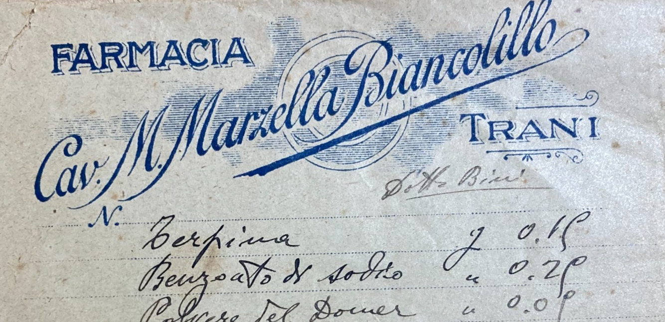 Medicina, Farmacia E Chimica: Antica Busta Pubblicitaria Della Farmacia Marzella Biancolillo A Trani, Puglia