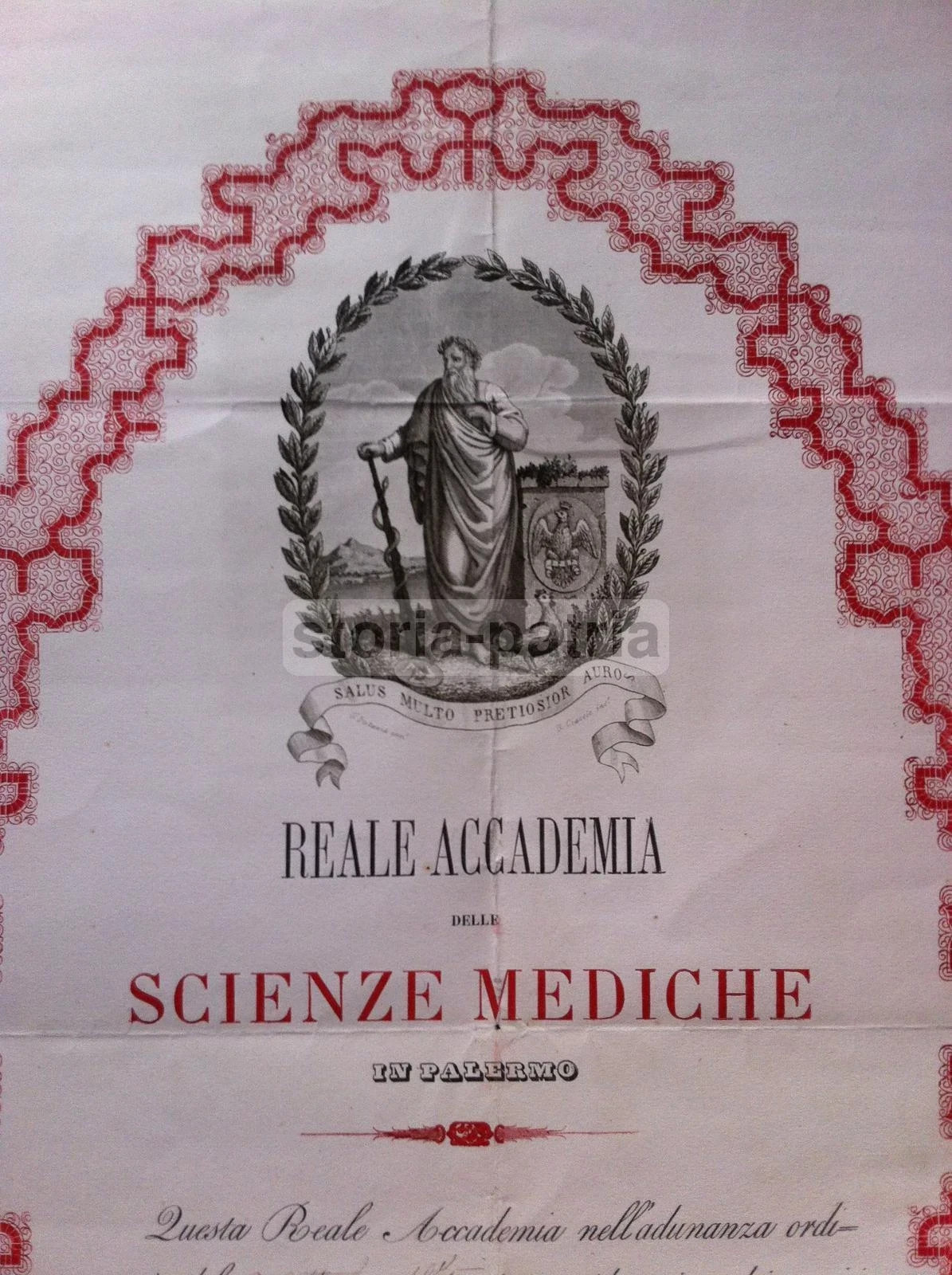 Sicilia, Palermo: Diploma Della Reale Accademia Delle Scienze Mediche, 1873