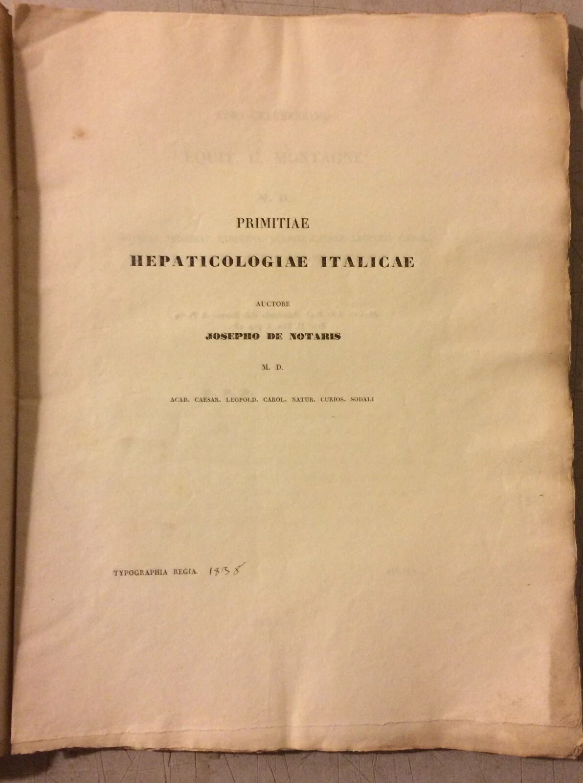 Giuseppe De Notaris, Primitiae Hepaticologiae Italicae, 1838