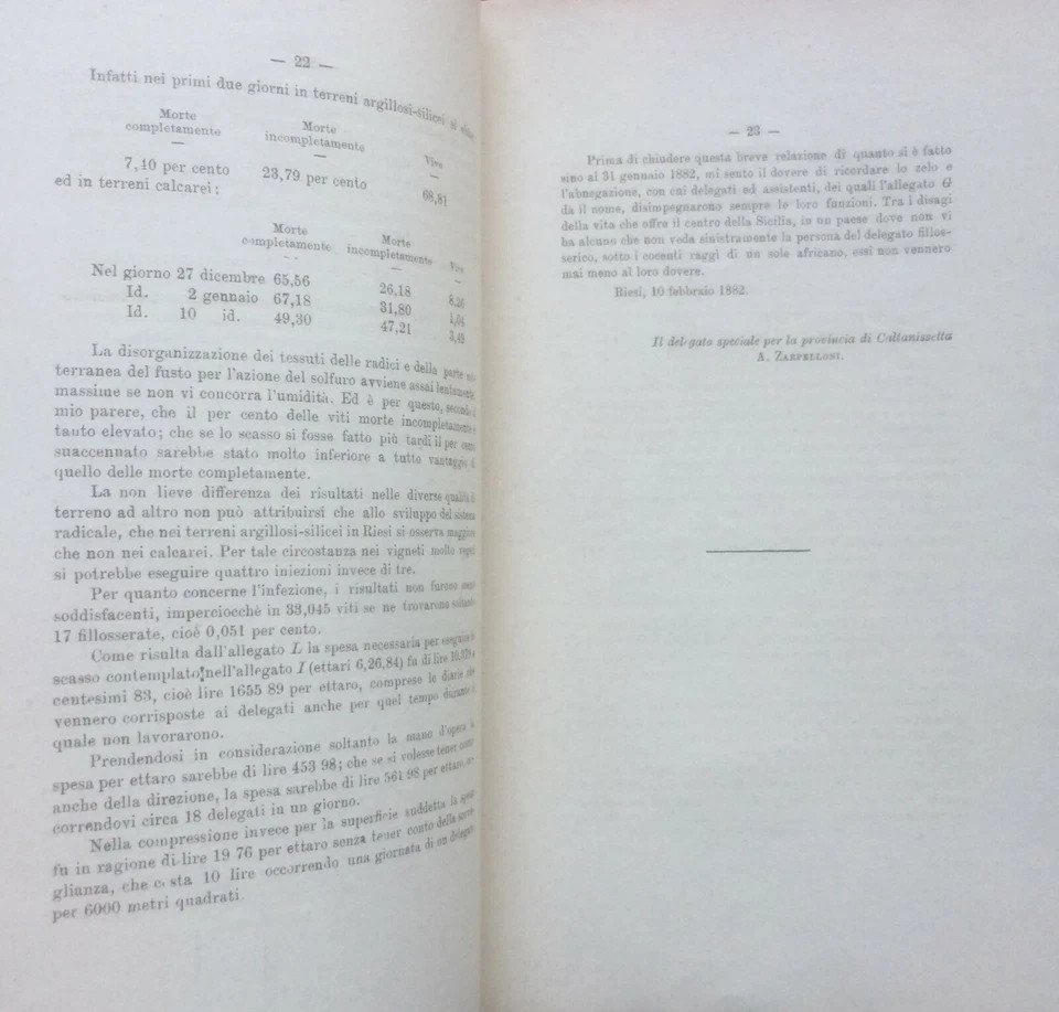 Relazione Sulla Distruzione Della Fillossera Nella Provincia Di Caltanissetta, 1882