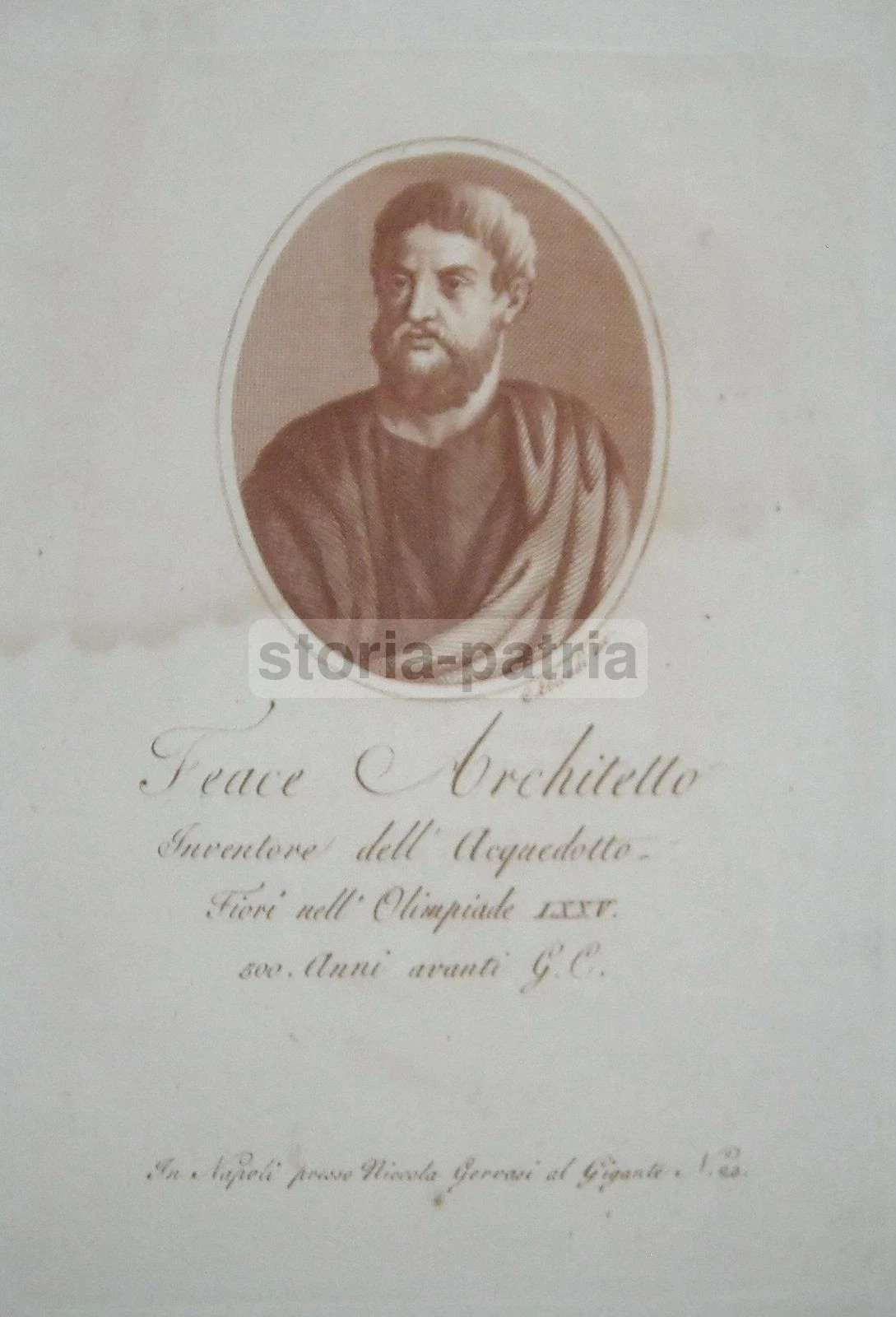 Sicilia, Antichi Uomini Illustri: Ingegneria Idraulica, Acquedotti. Ritratto Di Feace, Inciso Da C. Biondi