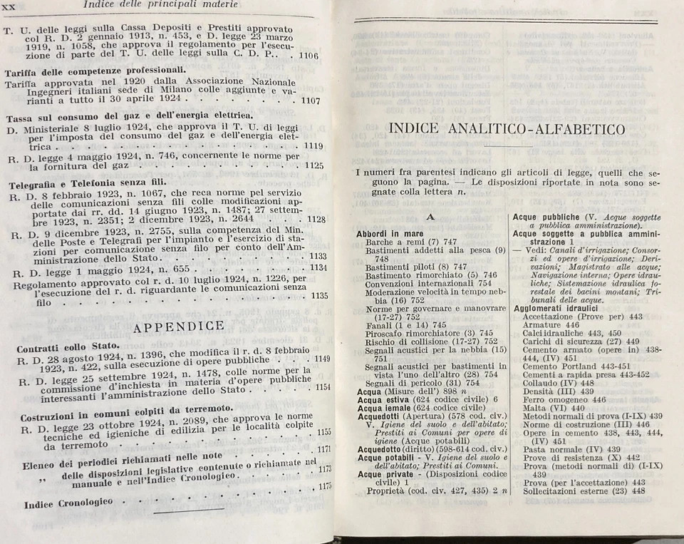 Giuridica, Ingegneria, Idraulica, Navigazione, Bonifiche, Ferrovie, Igiene, Hoepli, 1925