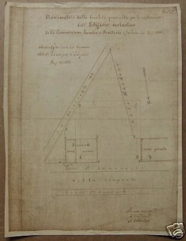Progetto Di Edificio Scolastico In Puglia: Planimetria Eliografica d'Epoca
