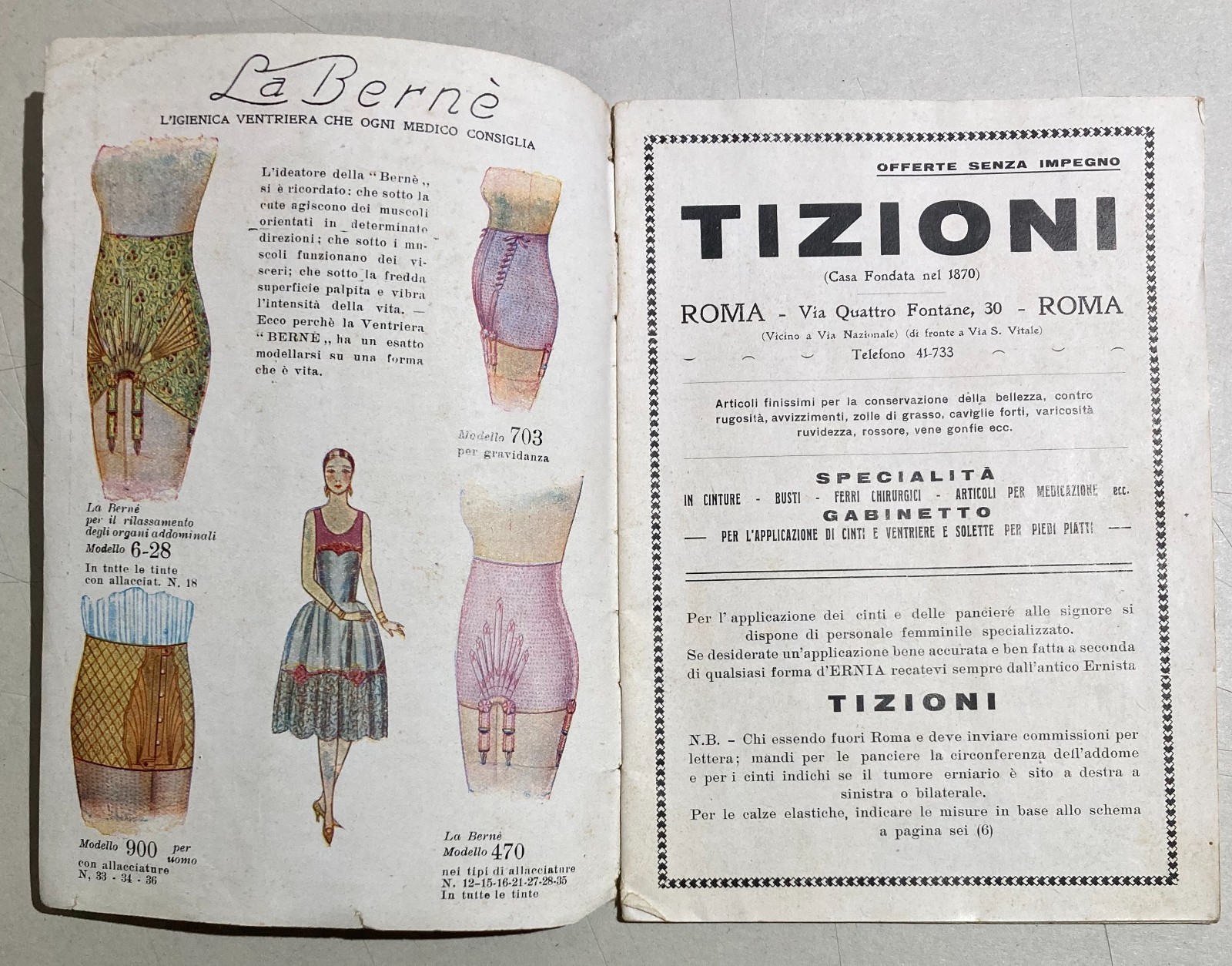 Medicina, Sanitaria, Cinti Erniari E Pancere: Catalogo Pubblicitario Tizioni, Roma
