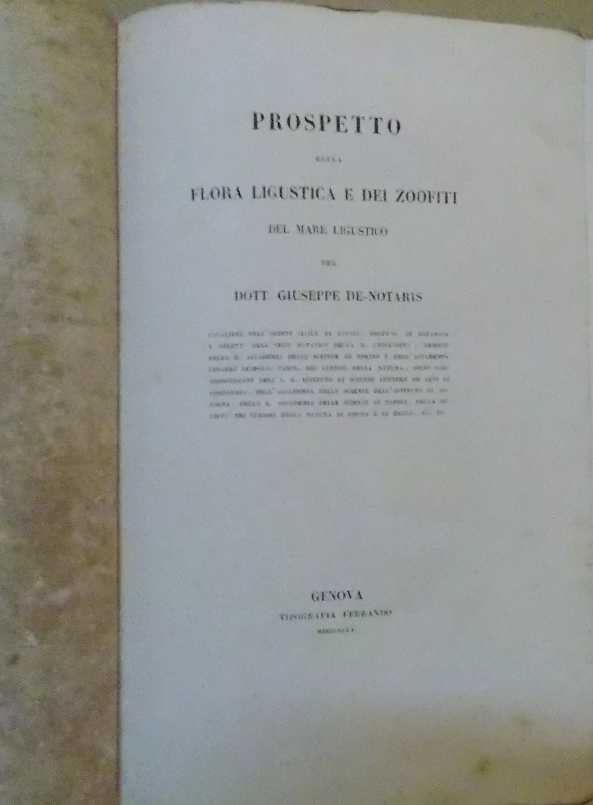 Storia Naturale, Botanica, Liguria: Flora Ligustica, Zoofiti, Alghe. De Notaris, 1846