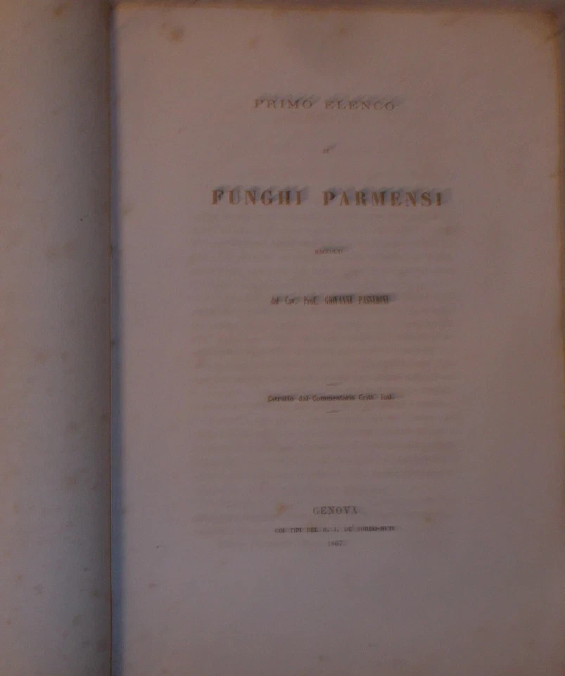 Giovanni Passerini, Primo Elenco Di Funghi Parmensi, 1867
