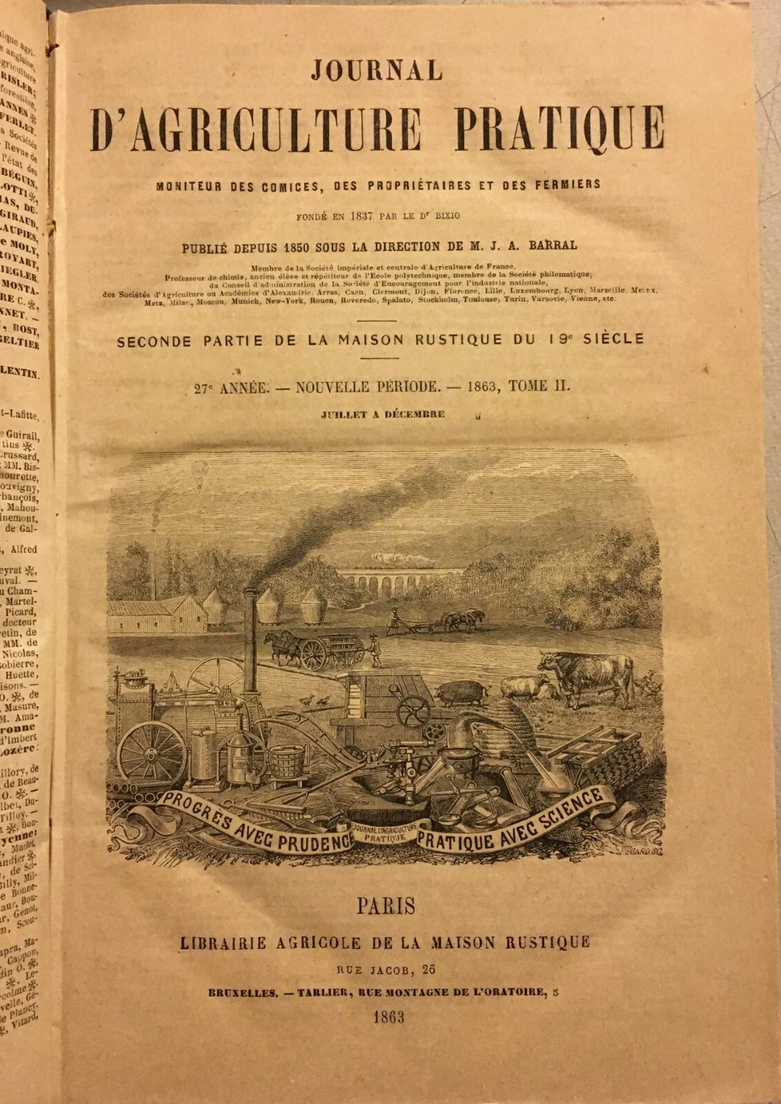 Agraria: Agricoltura Pratica, Fattorie, Allevamenti E Coltivazioni. Rivista d'Epoca, 1863