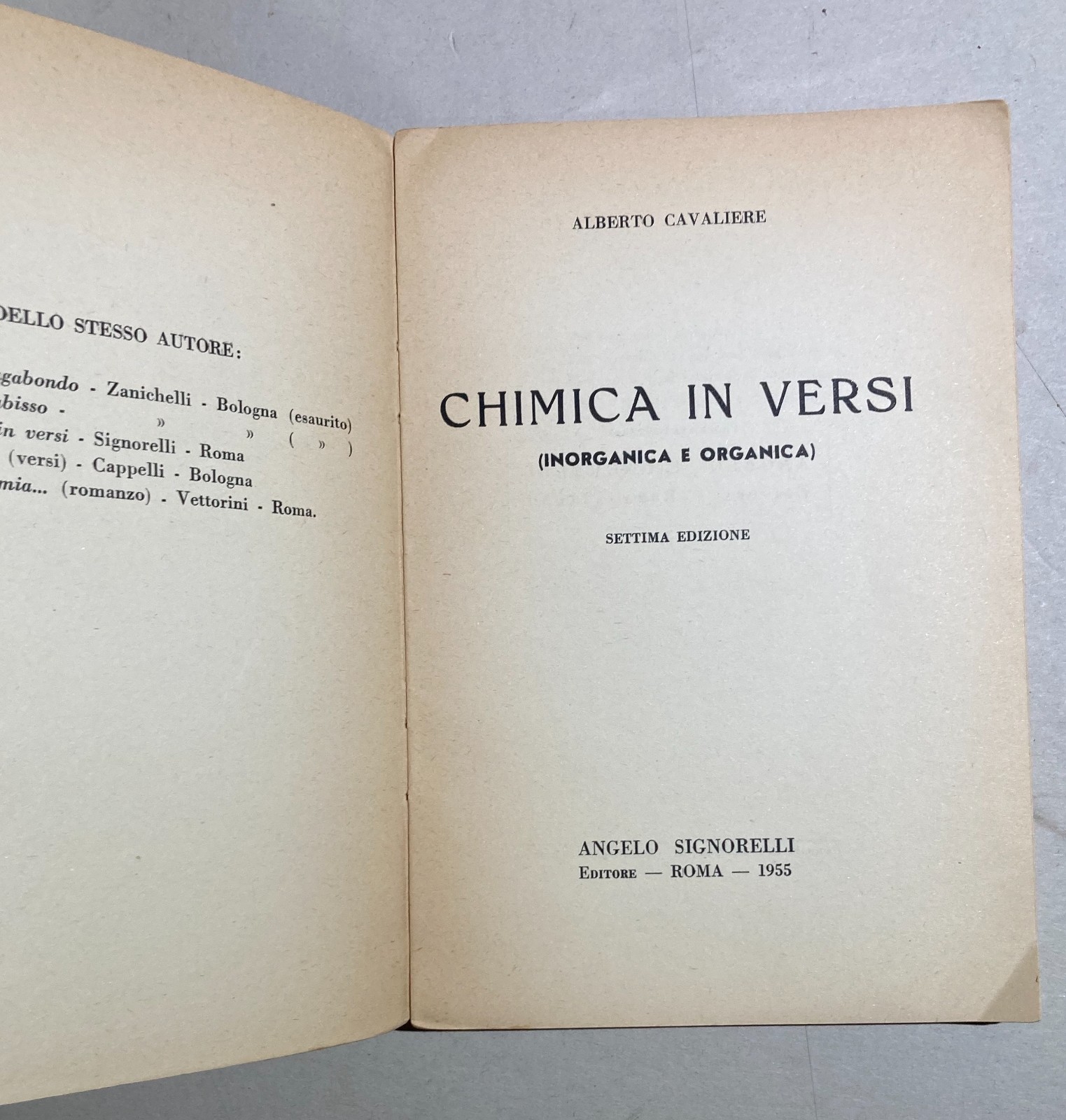 Chimica In Versi. Alberto Cavaliere. Copertina Di Garrasi. 1955