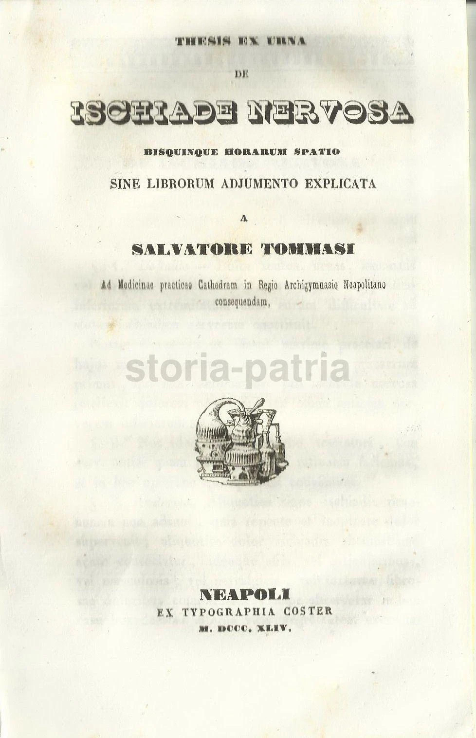Medicina, Neurologia, Ischiade Nervosa. Salvatore Tommasi. Rara Edizione, Roccaraso, 1844