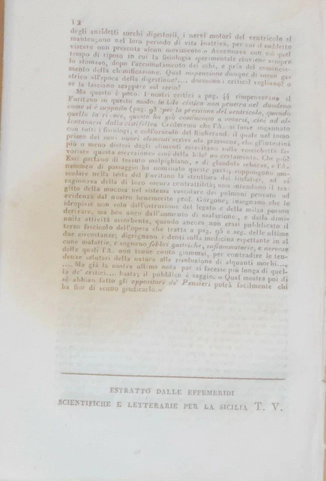 Medicine, Neurology and Physiology: Physico-Chemical Reflections on Life by Antonino Furitano - Sicily, 1831