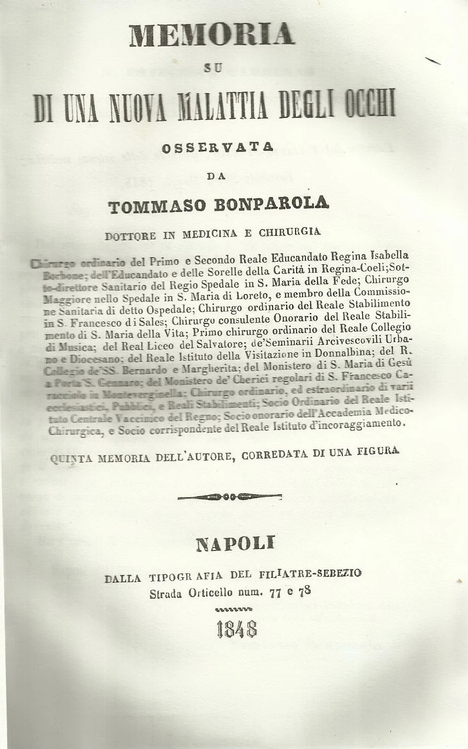 Medicina Oculistica: Patologia Dell'Occhio. Tarassi Sanguigna O Linfatica, Napoli