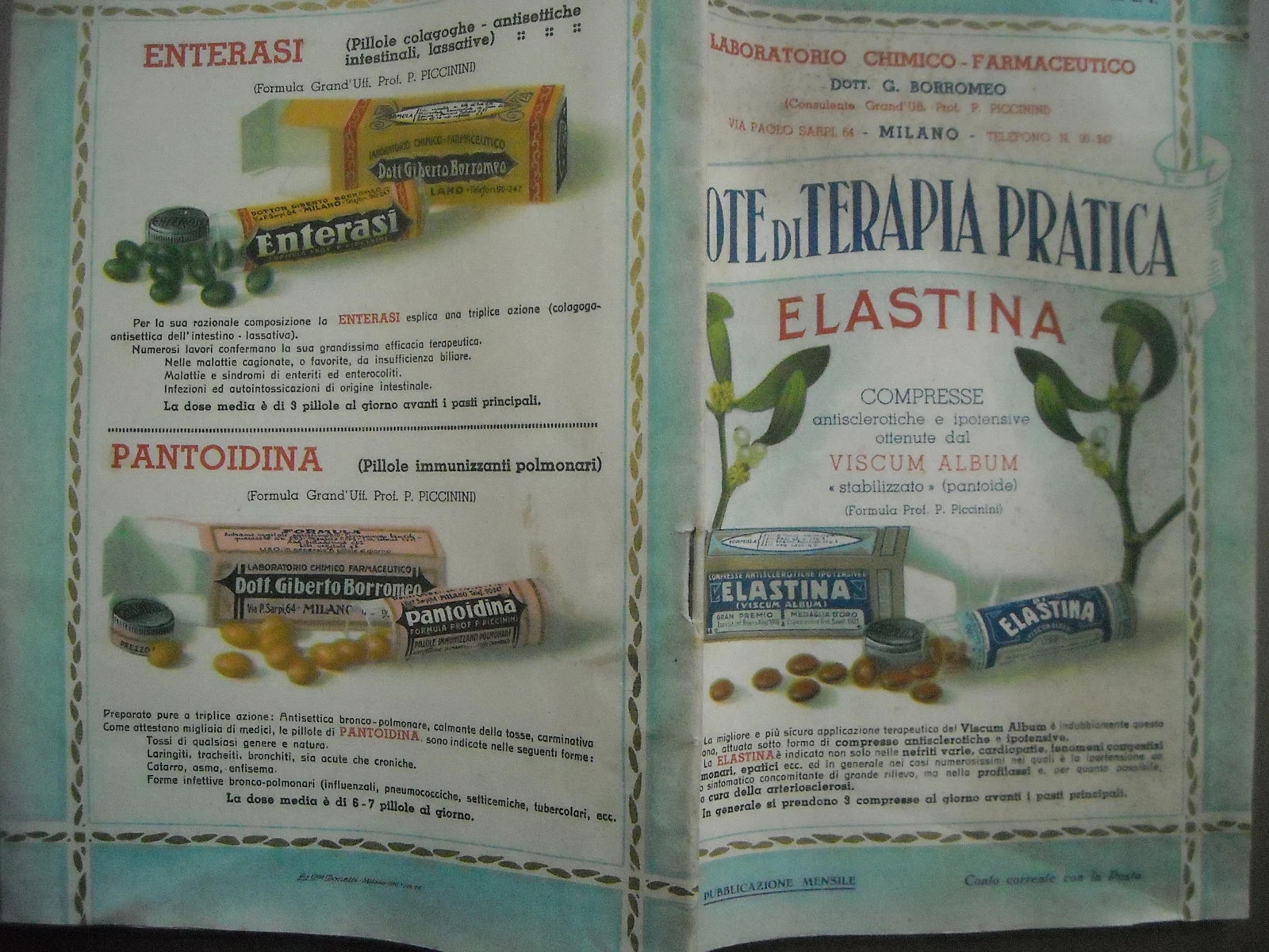 Medicina, Farmacia E Pubblicità: Laboratorio Borromeo, Elastina, 1934