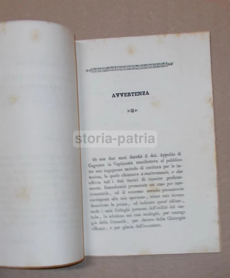 Medicina: Chirurgia Dell'Addome, Sutura, Cucitura A Materassaio, Napoli, Puglia, 1843