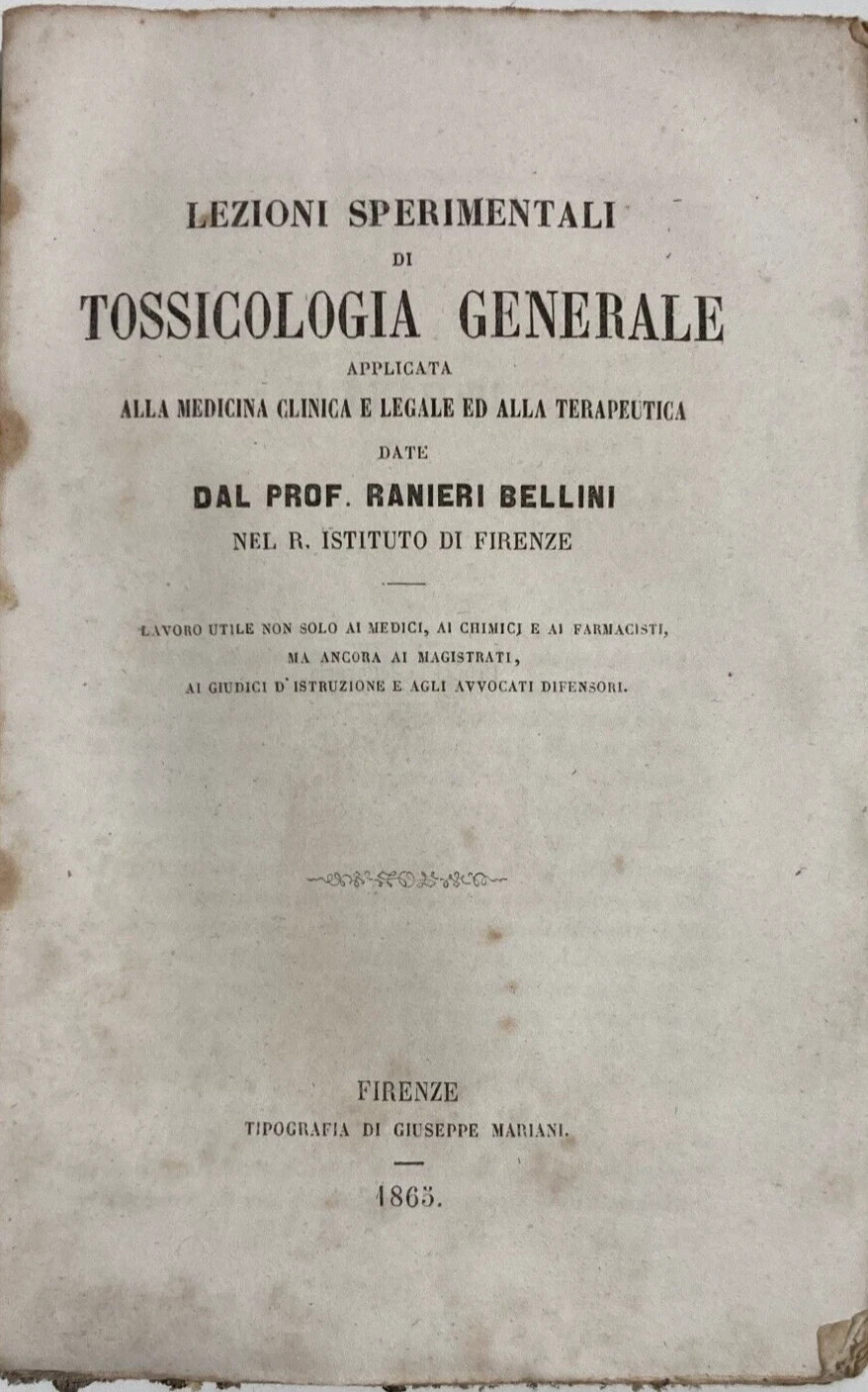 Medicina, Farmacia E Tossicologia. Ranieri Bellini, 1865